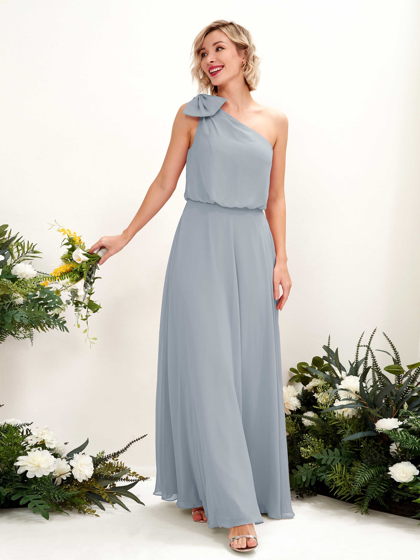 A-line One Shoulder Sleeveless Chiffon Bridesmaid Dress - Dusty Blue-Upgrade (81225504)#color_dusty-blue-upgrade
