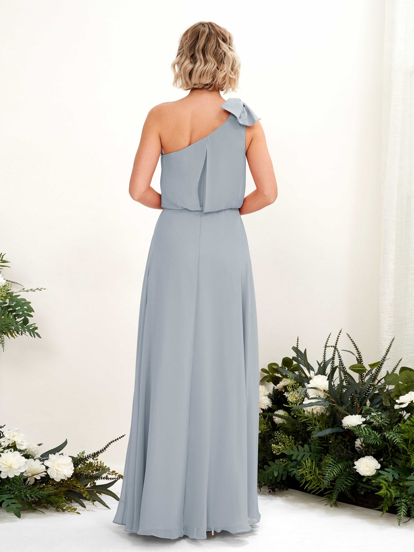 A-line One Shoulder Sleeveless Chiffon Bridesmaid Dress - Dusty Blue-Upgrade (81225504)#color_dusty-blue-upgrade