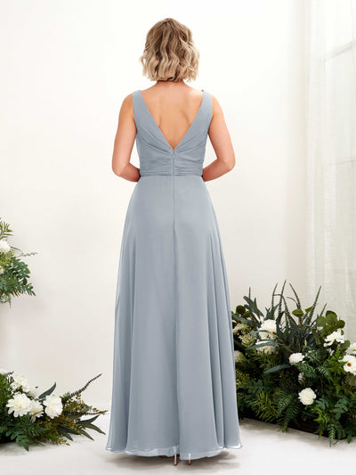 Carlyna Brianna A-Line Dusty Blue-Upgrade Bridesmaid Dress Maxi Sleeveless Boat Neck Dress Back View #color_dusty-blue-upgrade