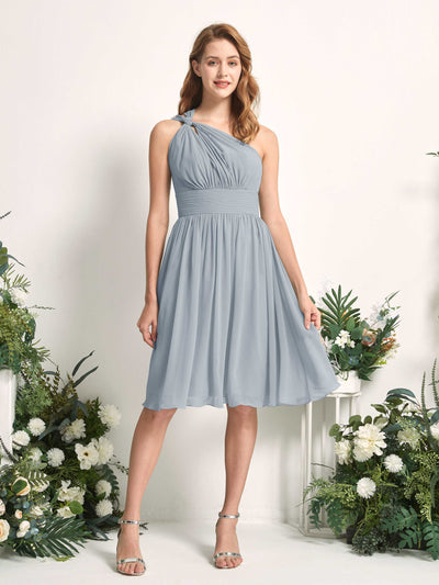 Carlyna Echo A-Line Dusty Blue-Upgrade Bridesmaid Dress Knee-Length Sleeveless One Shoulder Dress Front View #color_dusty-blue-upgrade