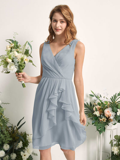 Carlyna Alisha A-Line Dusty Blue-Upgrade Bridesmaid Dress Knee-Length Sleeveless V-Neck Dress Side View 2 #color_dusty-blue-upgrade