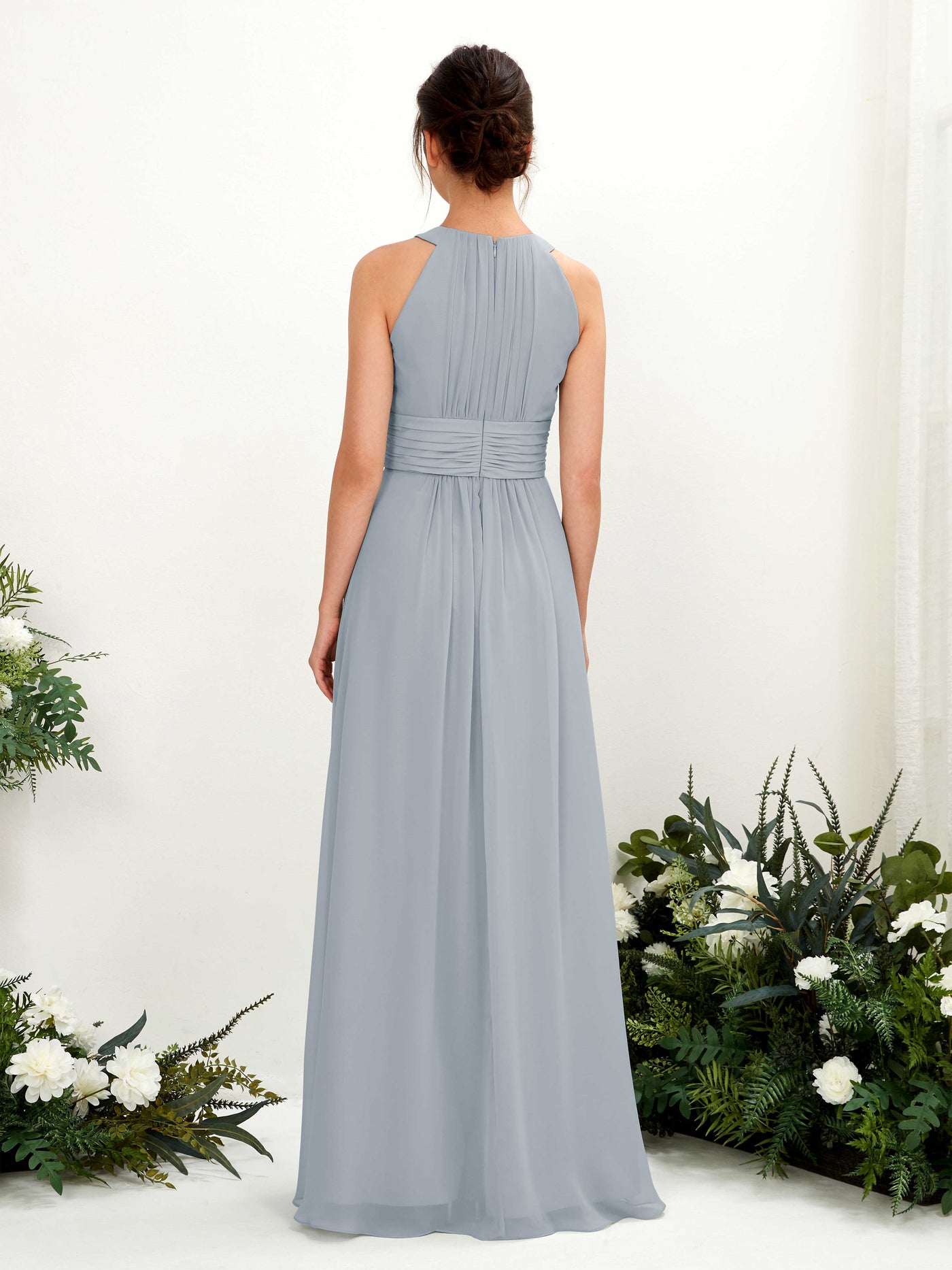 A-line Round Sleeveless Chiffon Bridesmaid Dress - Dusty Blue-Upgrade (81221504)#color_dusty-blue-upgrade