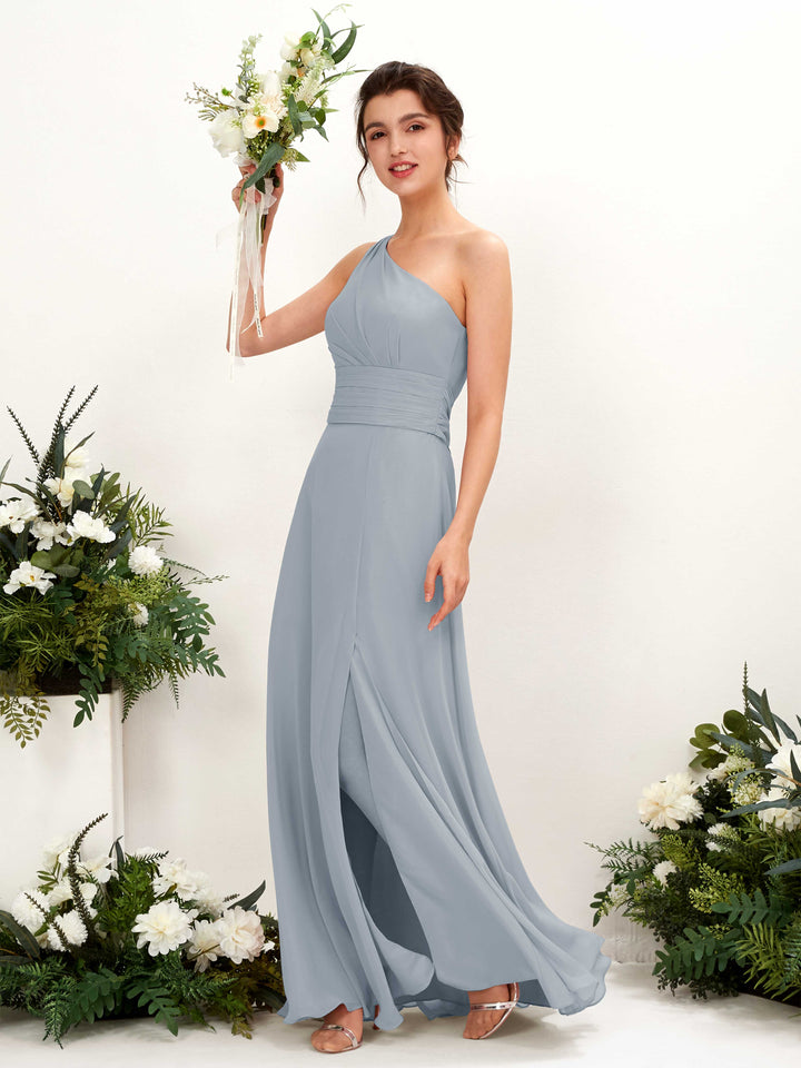 A-line One Shoulder Sleeveless Bridesmaid Dress - Dusty Blue-Upgrade (81224704)