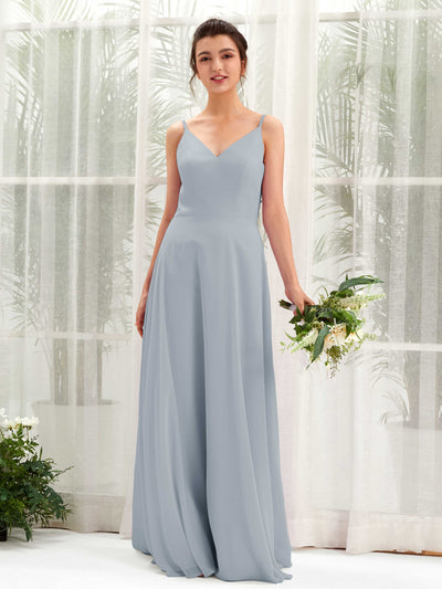 Carlyna Elsa A-Line Dusty Blue-Upgrade Bridesmaid Dress Maxi Sleeveless V-Neck Dress Front View #color_dusty-blue-upgrade