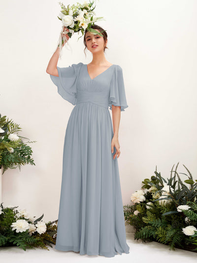 Carlyna Odette A-Line Dusty Blue-Upgrade Bridesmaid Dress Maxi Short Sleeve V-Neck Dress #color_dusty-blue-upgrade