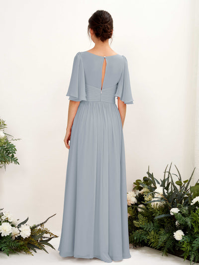 Carlyna Odette A-Line Dusty Blue-Upgrade Bridesmaid Dress Maxi Short Sleeve V-Neck Dress #color_dusty-blue-upgrade
