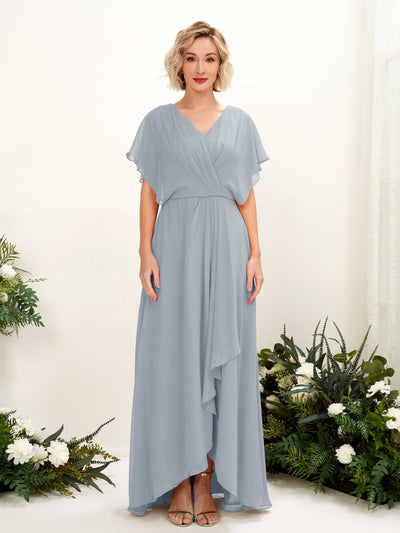 Carlyna Soleil A-Line Dusty Blue-Upgrade Bridesmaid Dress Maxi Short Sleeve V-Neck Dress #color_dusty-blue-upgrade