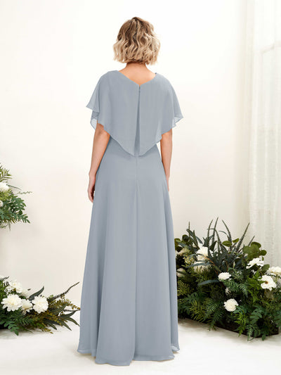 Carlyna Soleil A-Line Dusty Blue-Upgrade Bridesmaid Dress Maxi Short Sleeve V-Neck Dress #color_dusty-blue-upgrade