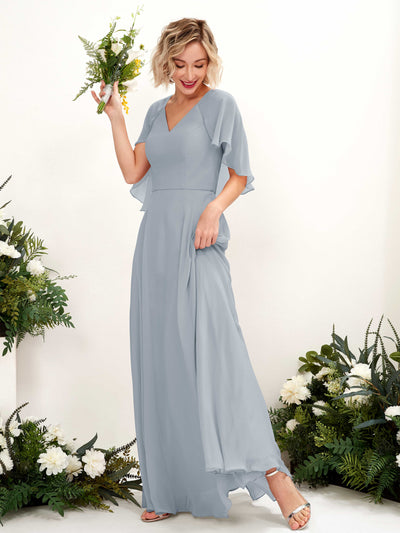 Carlyna Winnie A-Line Dusty Blue-Upgrade Bridesmaid Dress Maxi Short Sleeve V-Neck Dress #color_dusty-blue-upgrade