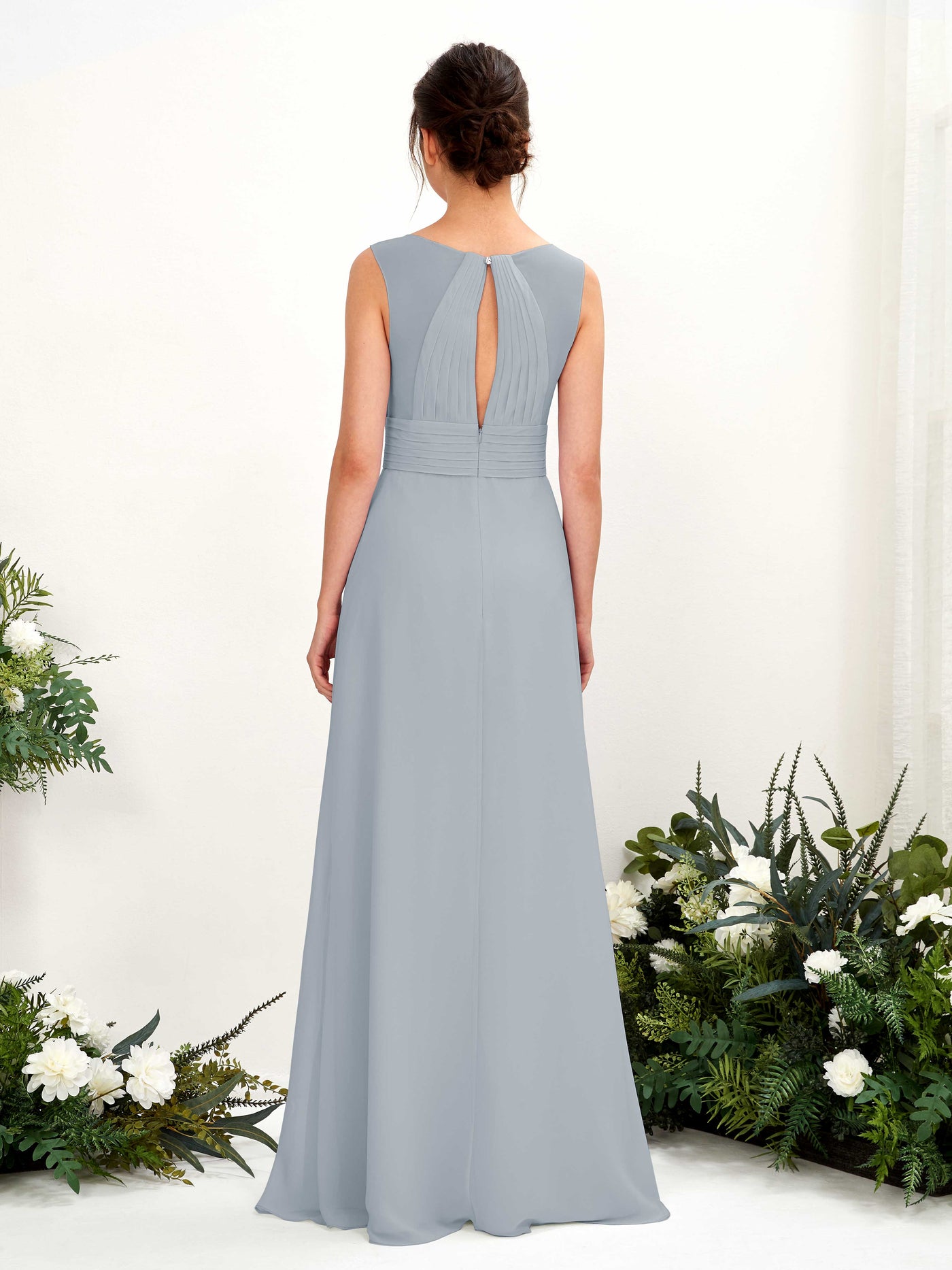 A-line V-neck Sleeveless Chiffon Bridesmaid Dress - Dusty Blue-Upgrade (81220904)#color_dusty-blue-upgrade