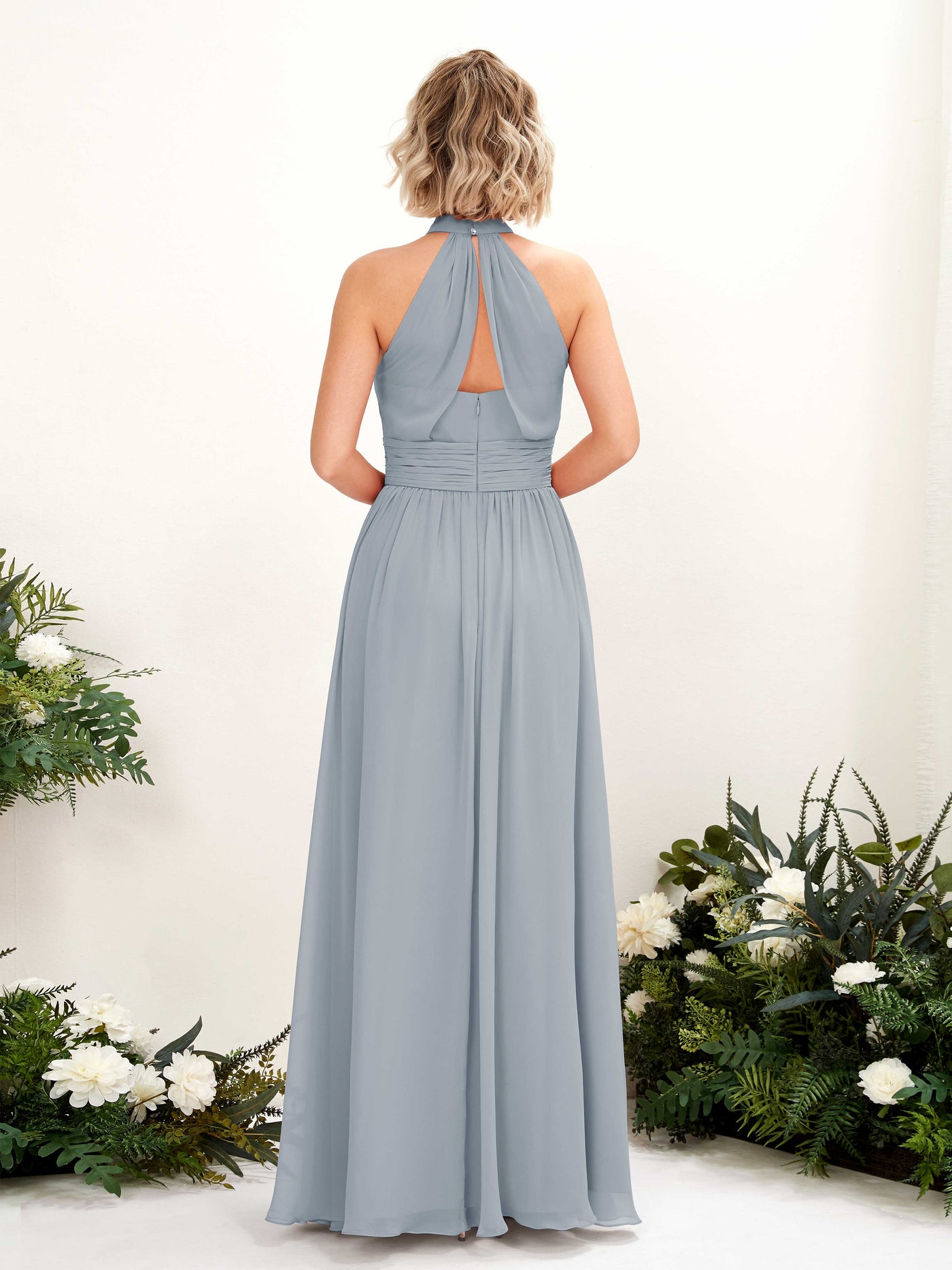 Ball Gown Halter Sleeveless Chiffon Bridesmaid Dress - Dusty Blue-Upgrade (81225304)#color_dusty-blue-upgrade