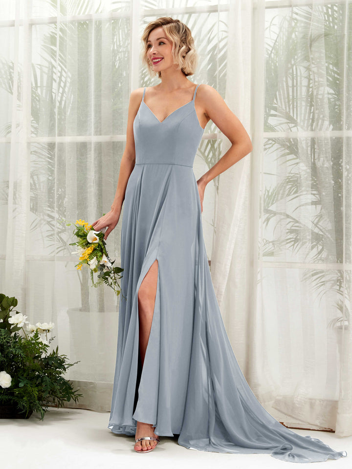 Ball Gown V-neck Sleeveless Bridesmaid Dress - Dusty Blue-Upgrade (81224104)