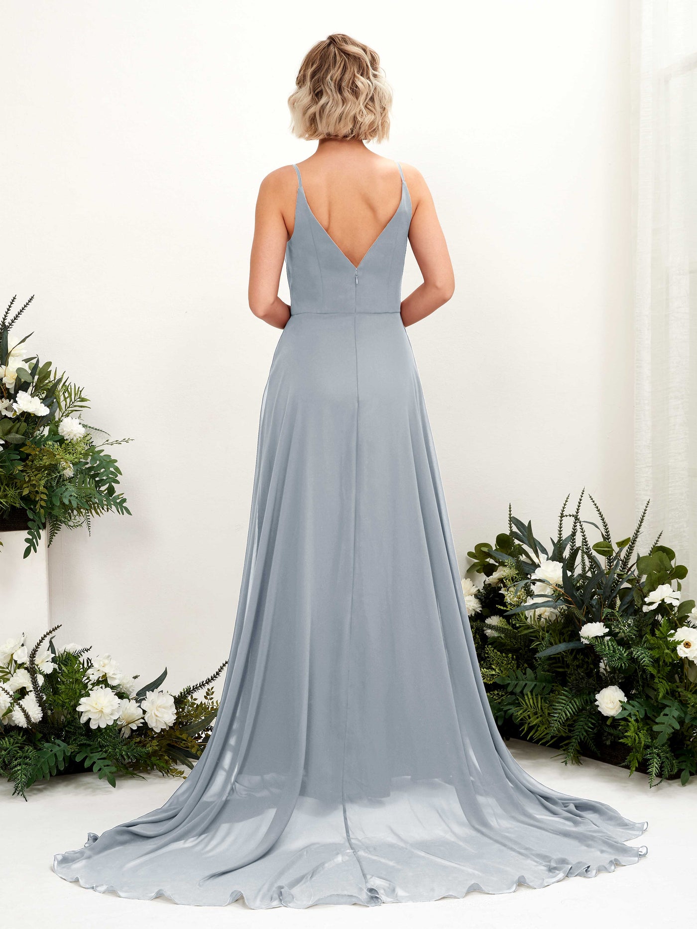 Ball Gown V-neck Sleeveless Bridesmaid Dress - Dusty Blue-Upgrade (81224104)#color_dusty-blue-upgrade