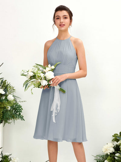 Carlyna Cathie A-Line Dusty Blue-Upgrade Bridesmaid Dress Knee-Length Sleeveless Round Neck Dress Front View #color_dusty-blue-upgrade