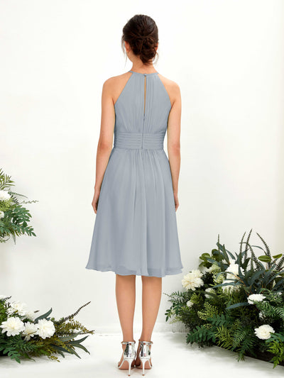 Carlyna Cathie A-Line Dusty Blue-Upgrade Bridesmaid Dress Knee-Length Sleeveless Round Neck Dress Back View #color_dusty-blue-upgrade