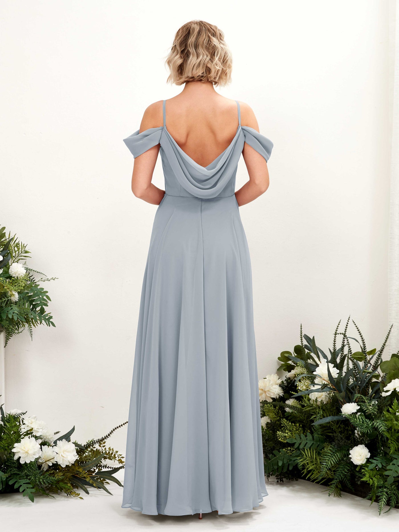 Off Shoulder Straps V-neck Sleeveless Chiffon Bridesmaid Dress - Dusty Blue-Upgrade (81224904)#color_dusty-blue-upgrade