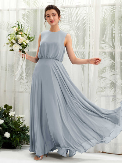 Carlyna Alma A-Line Dusty Blue-Upgrade Bridesmaid Dress Maxi Sleeveless Round Neck Dress Front View #color_dusty-blue-upgrade