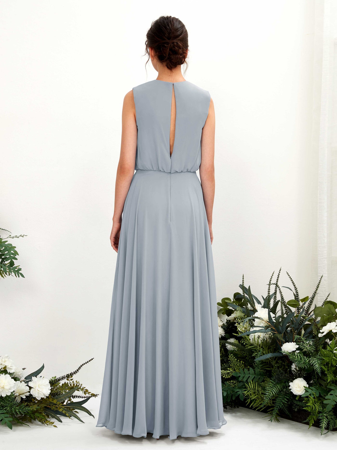 Round Sleeveless Chiffon Bridesmaid Dress - Dusty Blue-Upgrade (81222804)#color_dusty-blue-upgrade