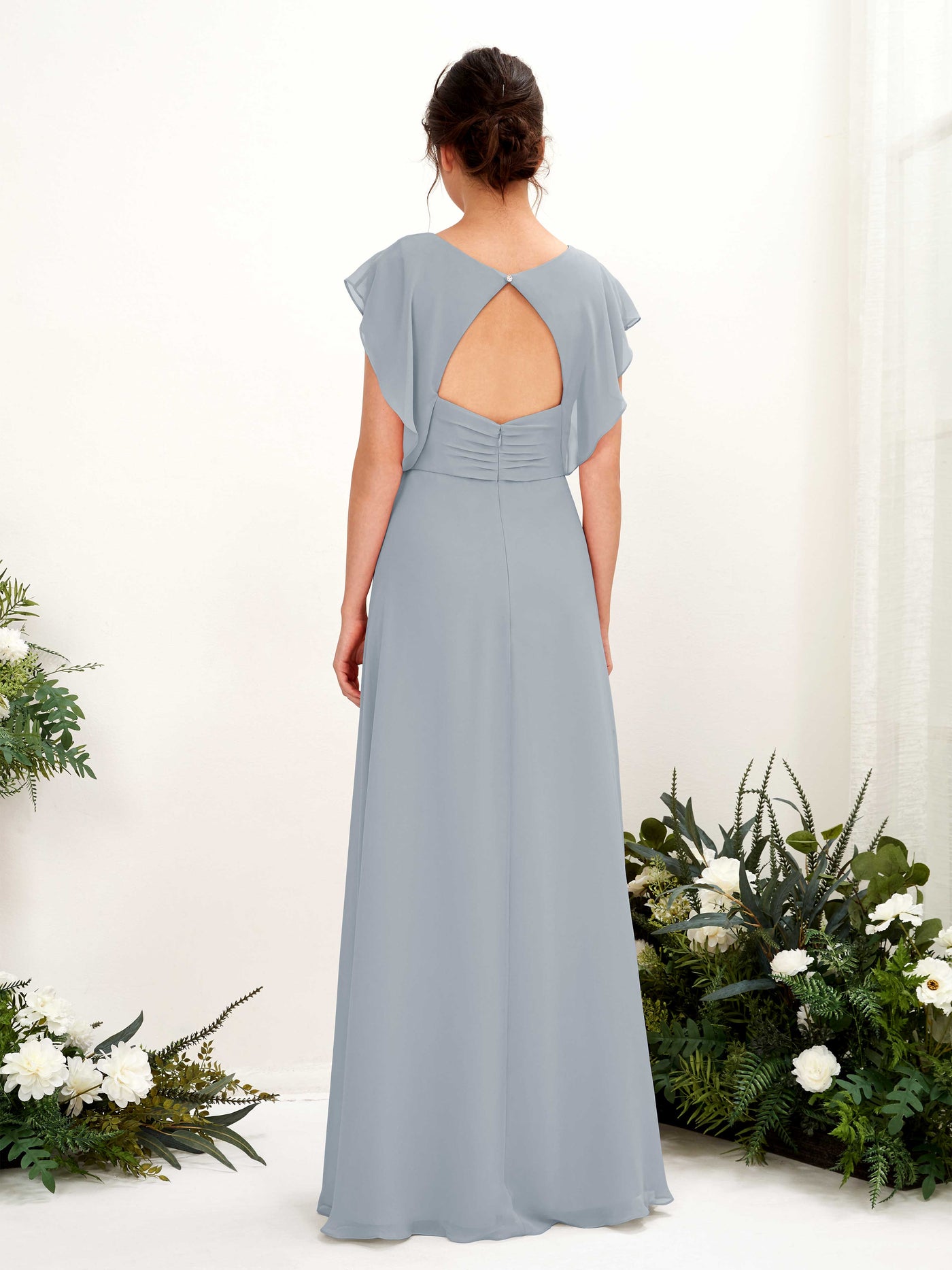V-neck Cap Sleeves Bridesmaid Dress - Dusty Blue-Upgrade (81225604)#color_dusty-blue-upgrade