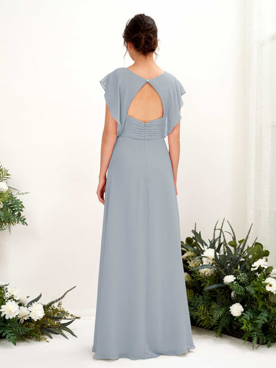 Carlyna Annie A-Line Dusty Blue-Upgrade Bridesmaid Dress Maxi Cap Sleeve V-Neck Dress Back View #color_dusty-blue-upgrade
