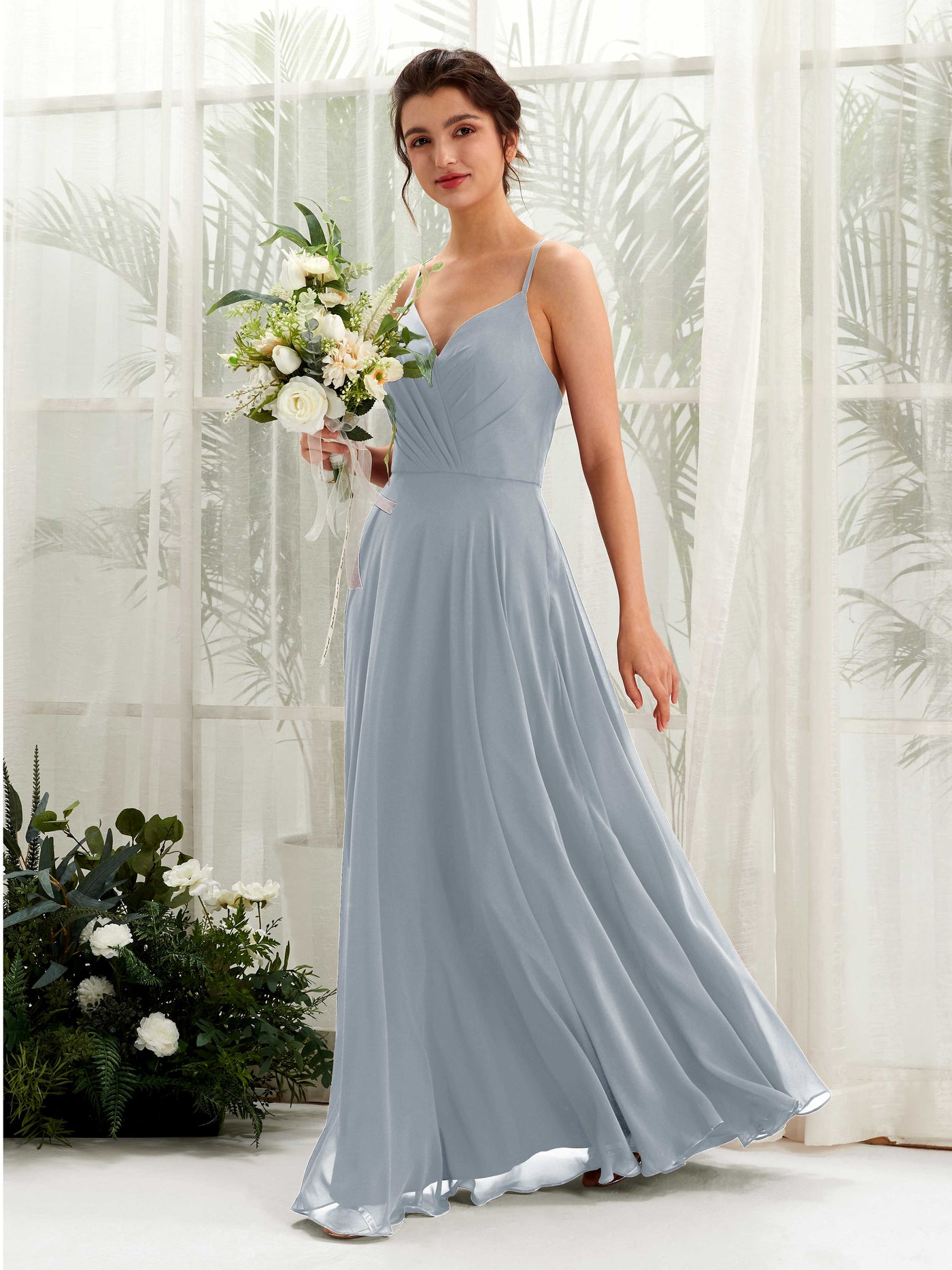 Spaghetti-straps V-neck Sleeveless Bridesmaid Dress - Dusty Blue-Upgrade (81224204)#color_dusty-blue-upgrade