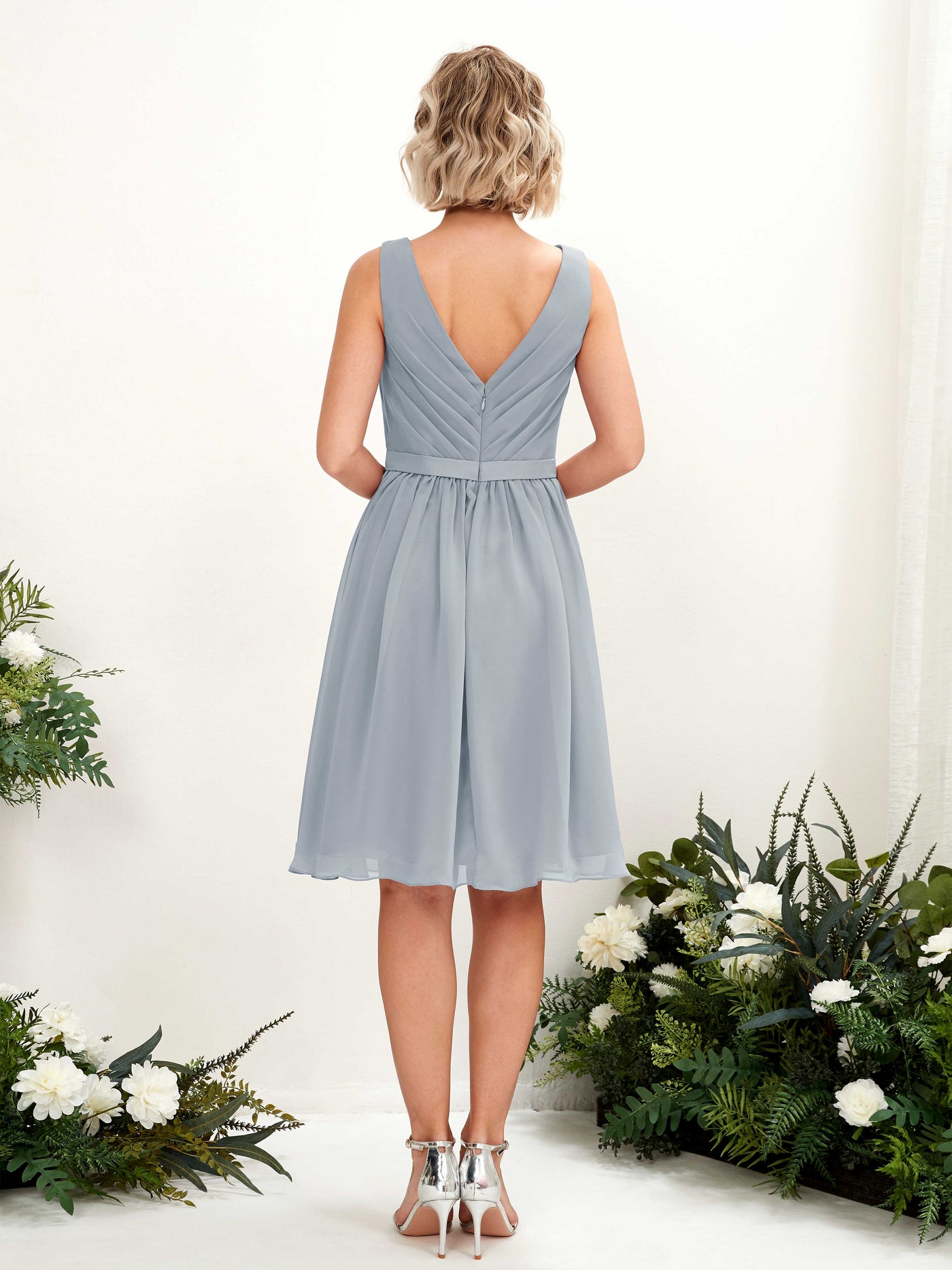 V-neck Sleeveless Chiffon Bridesmaid Dress - Dusty Blue-Upgrade (81224804)#color_dusty-blue-upgrade