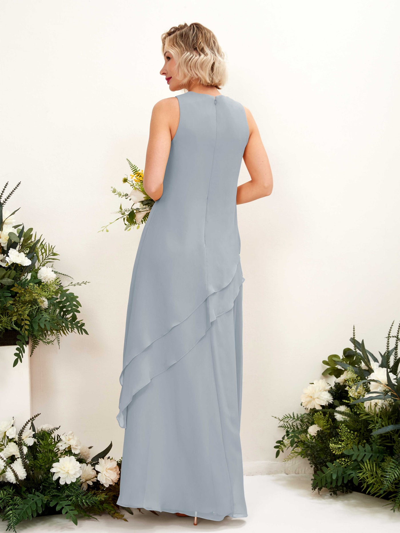 Round Sleeveless Chiffon Bridesmaid Dress - Dusty Blue-Upgrade (81222304)#color_dusty-blue-upgrade