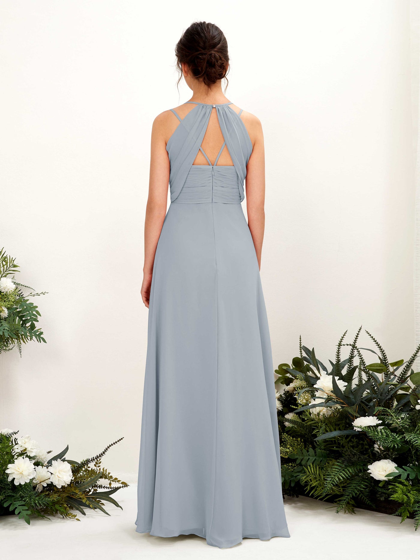 Straps V-neck Sleeveless Chiffon Bridesmaid Dress - Dusty Blue-Upgrade (81225404)#color_dusty-blue-upgrade