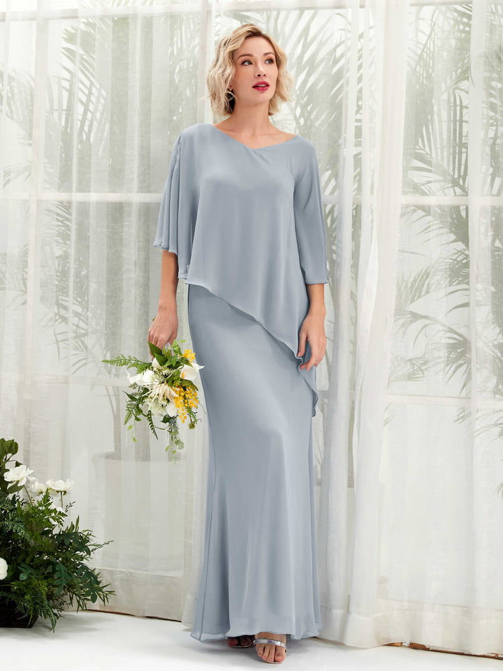 V-neck 3/4 Sleeves Chiffon Bridesmaid Dress - Dusty Blue-Upgrade (81222504)