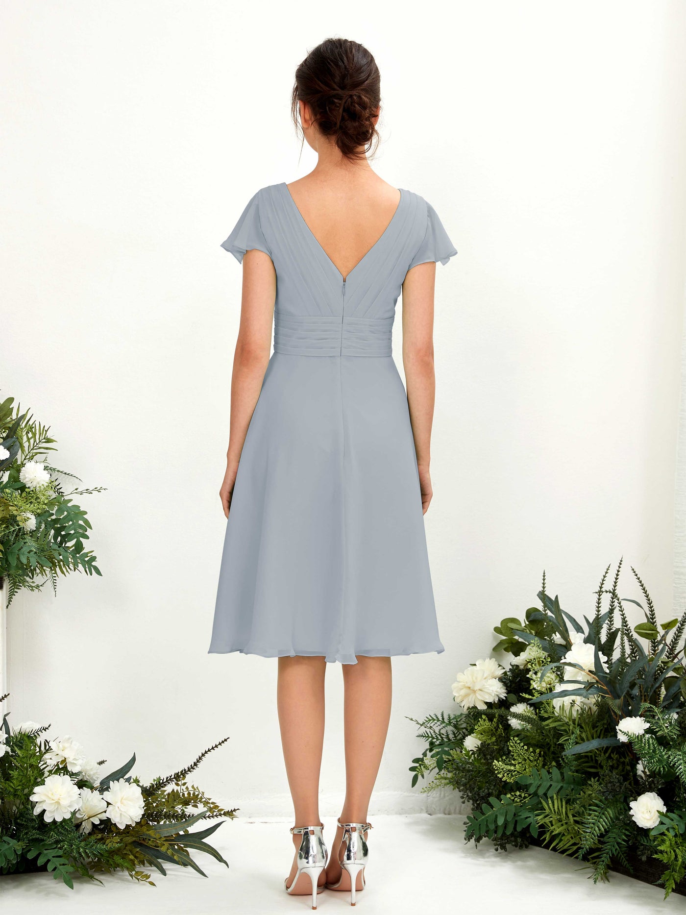 V-neck Short Sleeves Chiffon Bridesmaid Dress - Dusty Blue-Upgrade (81220204)#color_dusty-blue-upgrade