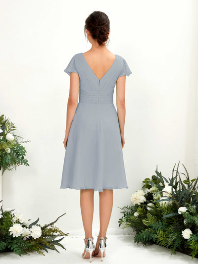 Carlyna Betty A-Line Dusty Blue-Upgrade Bridesmaid Dress Knee-Length Short Sleeve V-Neck Dress Back View #color_dusty-blue-upgrade
