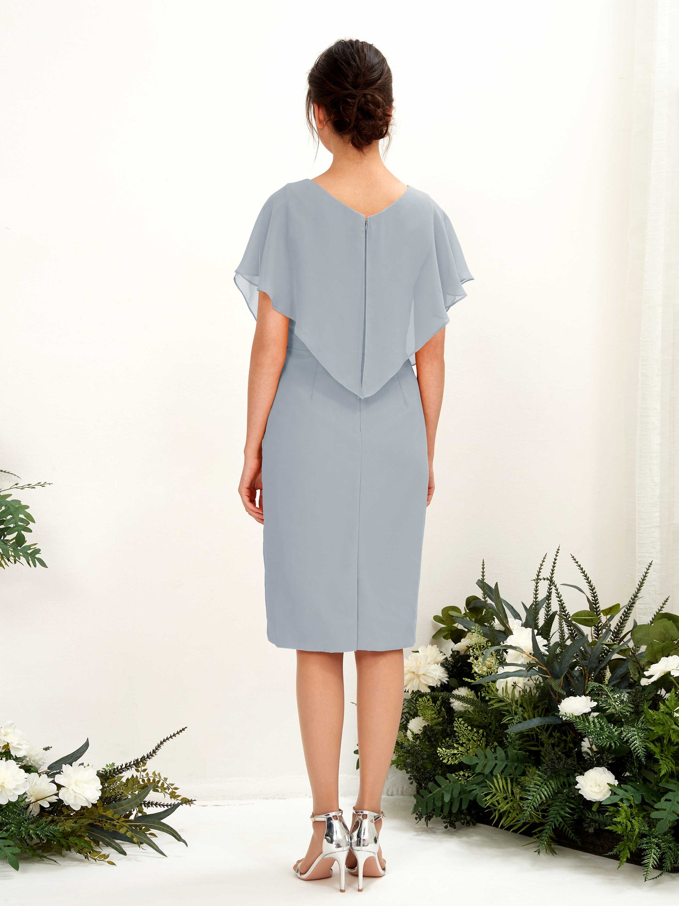 V-neck Short Sleeves Chiffon Bridesmaid Dress - Dusty Blue-Upgrade (81222204)#color_dusty-blue-upgrade