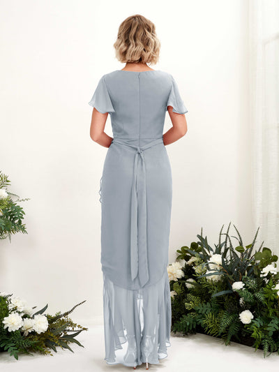 Carlyna Eartha Mermaid Dusty Blue-Upgrade Bridesmaid Dress Maxi Cap Sleeve V-Neck Dress Back View #color_dusty-blue-upgrade