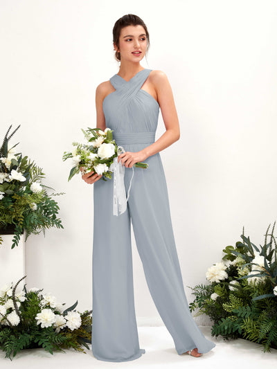 Carlyna Hilona Jumpsuit Dusty Blue-Upgrade Bridesmaid Dress Maxi Sleeveless V-Neck Dress Front View #color_dusty-blue-upgrade