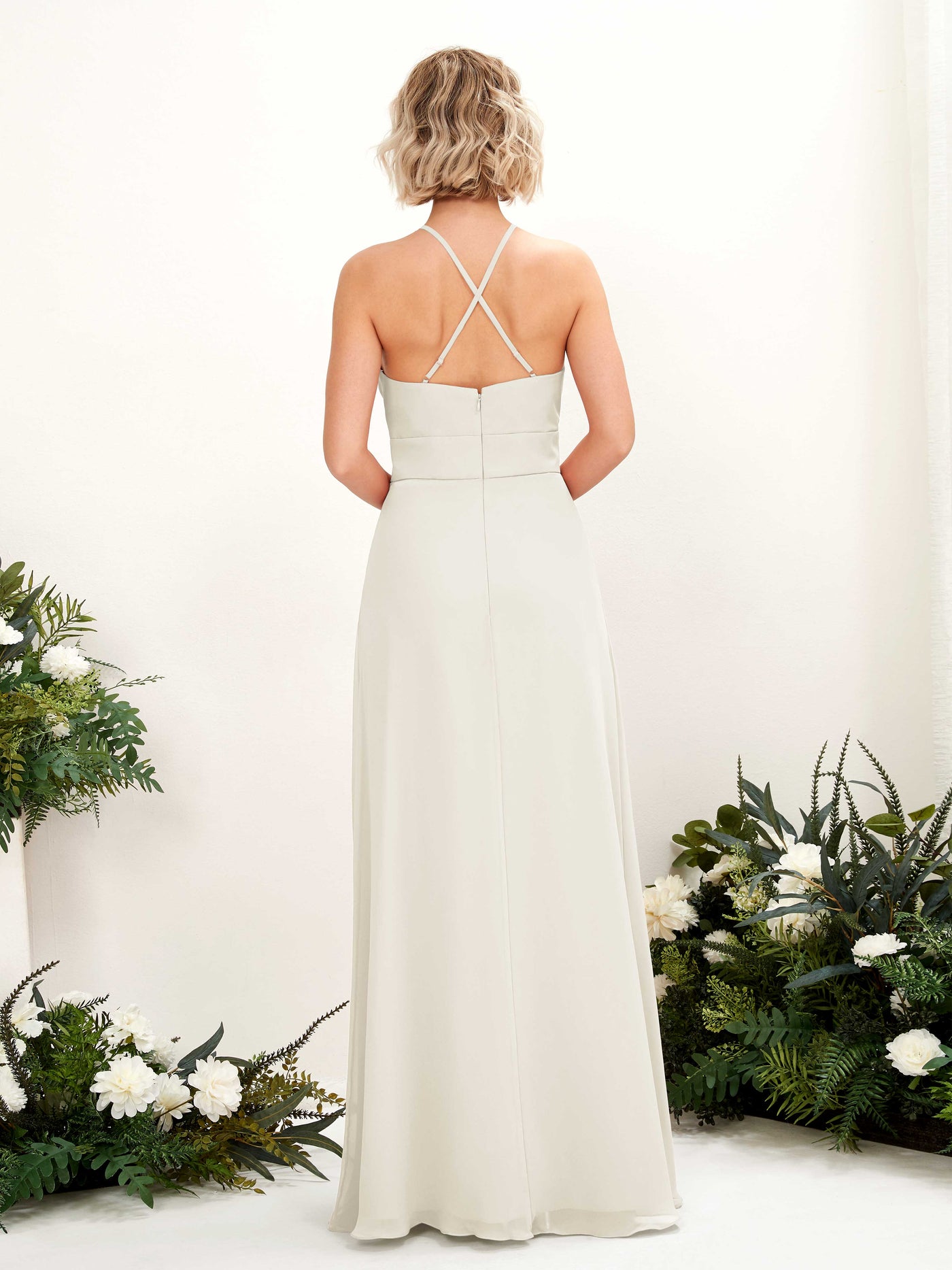 A-line Ball Gown Halter Spaghetti-straps Sleeveless Bridesmaid Dress - Ivory (81225226)#color_ivory