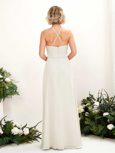 Carlyna Frances A-Line Ivory Bridesmaid Dress Maxi Sleeveless Round Neck Dress Back View #color_ivory