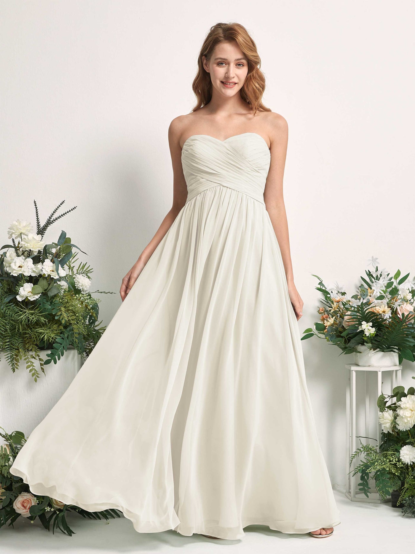 Bridesmaid Dress A-line Chiffon Sweetheart Full Length Sleeveless Wedding Party Dress - Ivory (81226926)#color_ivory