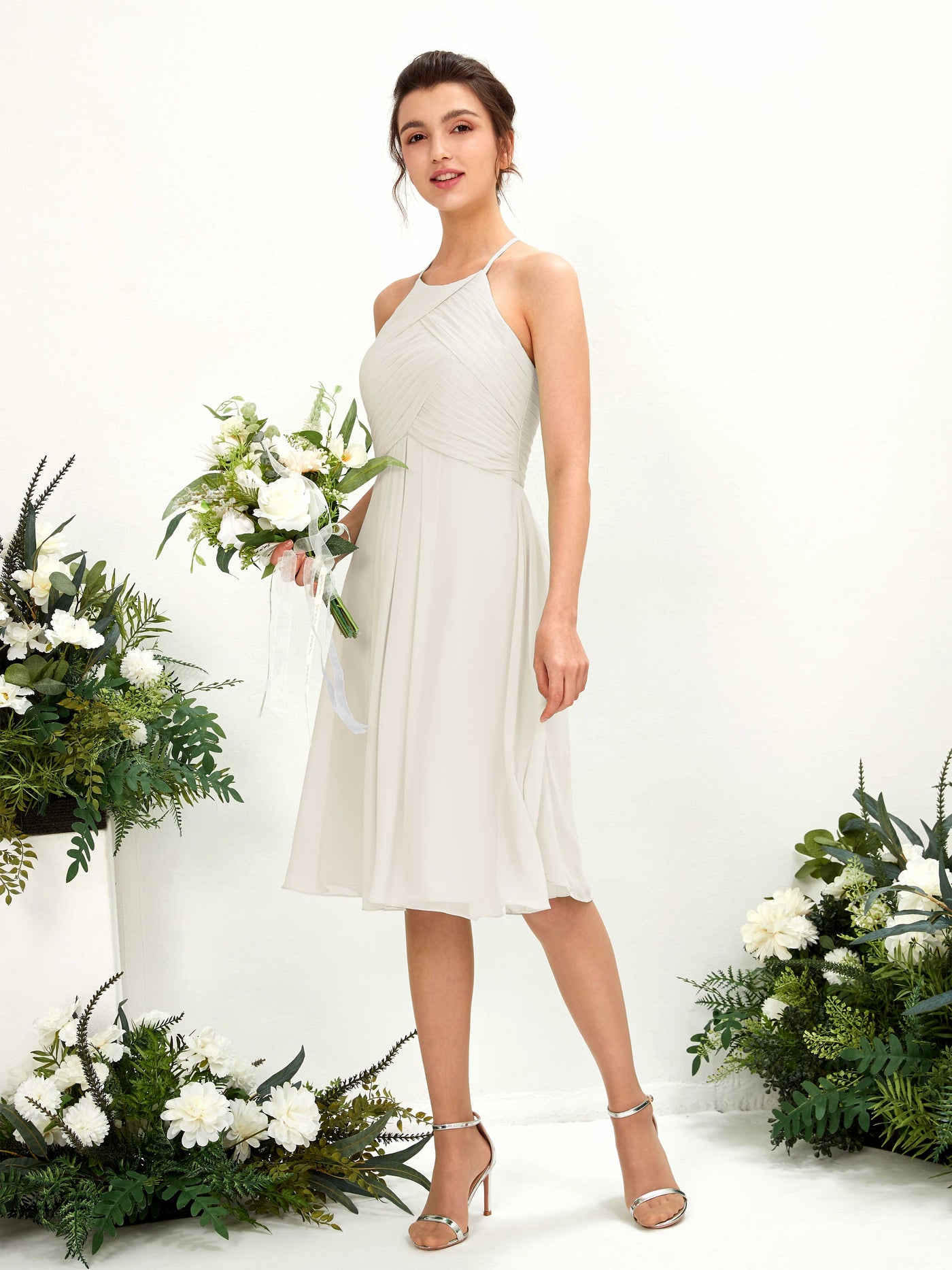 A-line Halter Sleeveless Chiffon Bridesmaid Dress - Ivory (81220426)#color_ivory