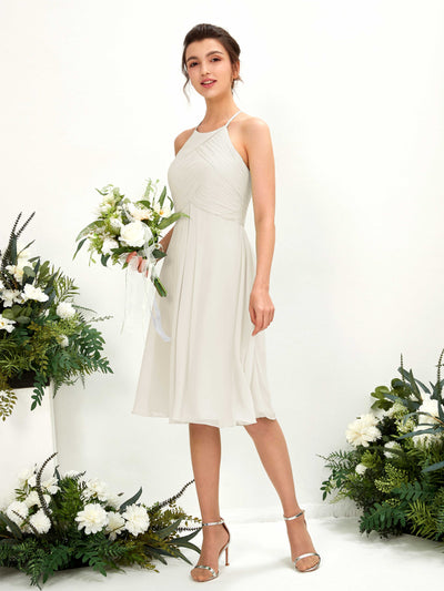 Carlyna Davina A-Line Ivory Bridesmaid Dress Knee-Length Sleeveless Round Neck Dress Front View #color_ivory