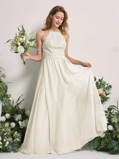 Carlyna Denise A-Line Ivory Embroidered Bridesmaid Dress Maxi Sleeveless Round Neck Dress Front View #color_ivory