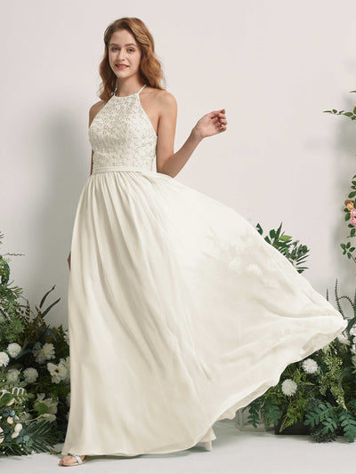 Carlyna Denise A-Line Ivory Embroidered Bridesmaid Dress Maxi Sleeveless Round Neck Dress Side View 2 #color_ivory