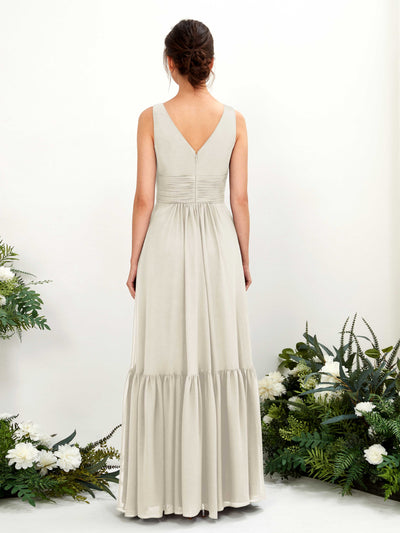 Carlyna Alissa A-Line Ivory Bridesmaid Dress Maxi Sleeveless V-Neck Dress Back View #color_ivory