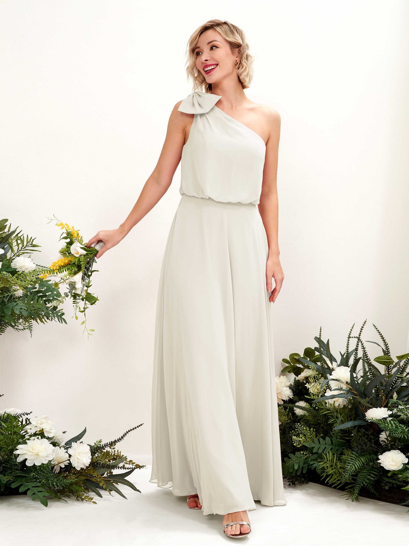 A-line One Shoulder Sleeveless Chiffon Bridesmaid Dress - Ivory (81225526)#color_ivory