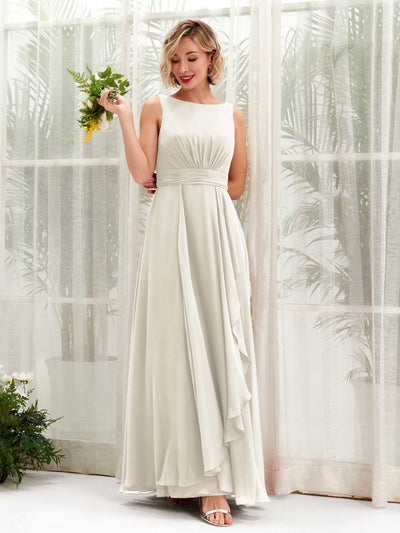 Carlyna Brianna A-Line Ivory Bridesmaid Dress Maxi Sleeveless Boat Neck Dress Front View #color_ivory