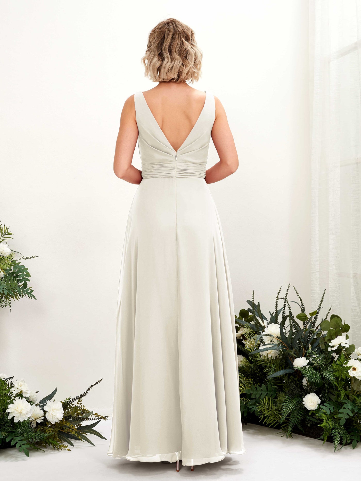 A-line Bateau Sleeveless Chiffon Bridesmaid Dress - Ivory (81225826)#color_ivory