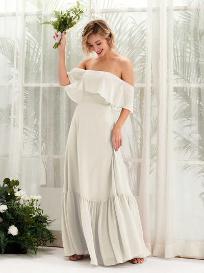Carlyna Joie A-Line Ivory Bridesmaid Dress Maxi Sleeveless Off the Shoulder Dress #color_ivory