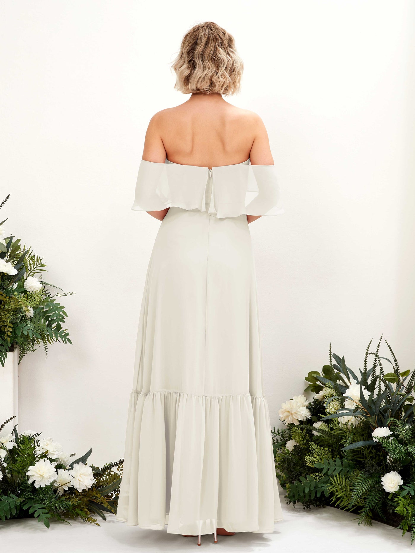 A-line Off Shoulder Chiffon Bridesmaid Dress - Ivory (81224526)#color_ivory