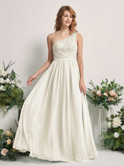 Carlyna Bonita A-Line Ivory Embroidered Bridesmaid Dress Maxi Sleeveless One Shoulder Dress Front View #color_ivory