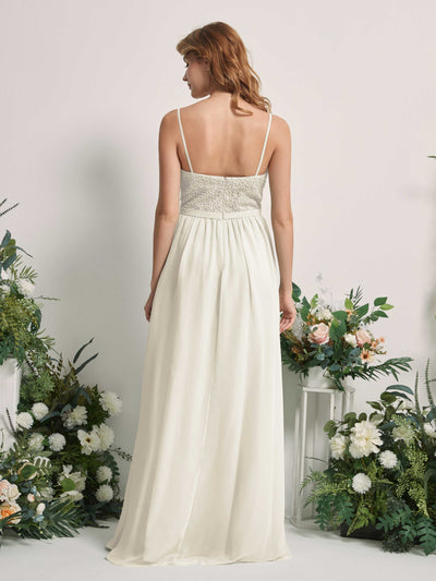 Carlyna Ursula A-Line Ivory Beaded Bridesmaid Dress Maxi Sleeveless Sweetheart Dress #color_ivory