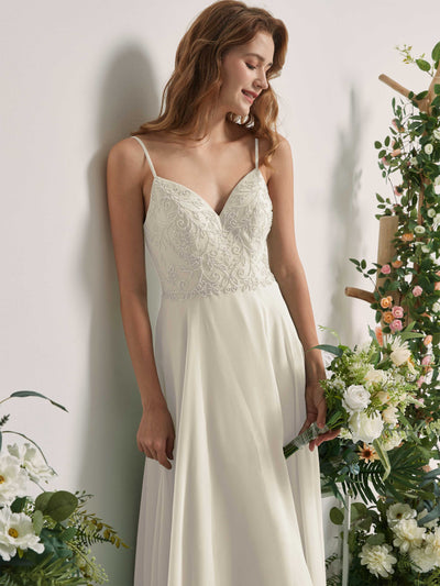 Carlyna Gail A-Line Ivory Beaded Bridesmaid Dress Maxi Sleeveless V-Neck Dress Side View 3 #color_ivory